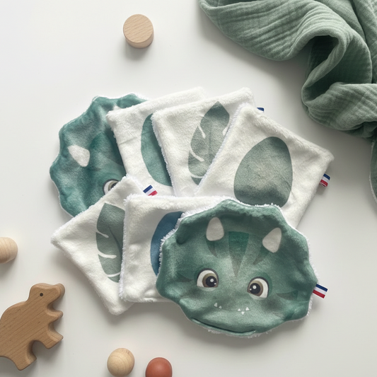 Lingettes lavables bébé – thème dinosaure